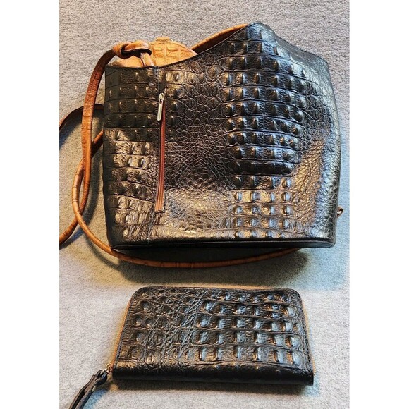 M&R Genuine Leather Moda in Pelle  Ostrich Pattern Tote Shoulder Bag and Wallet - Picture 2 of 11